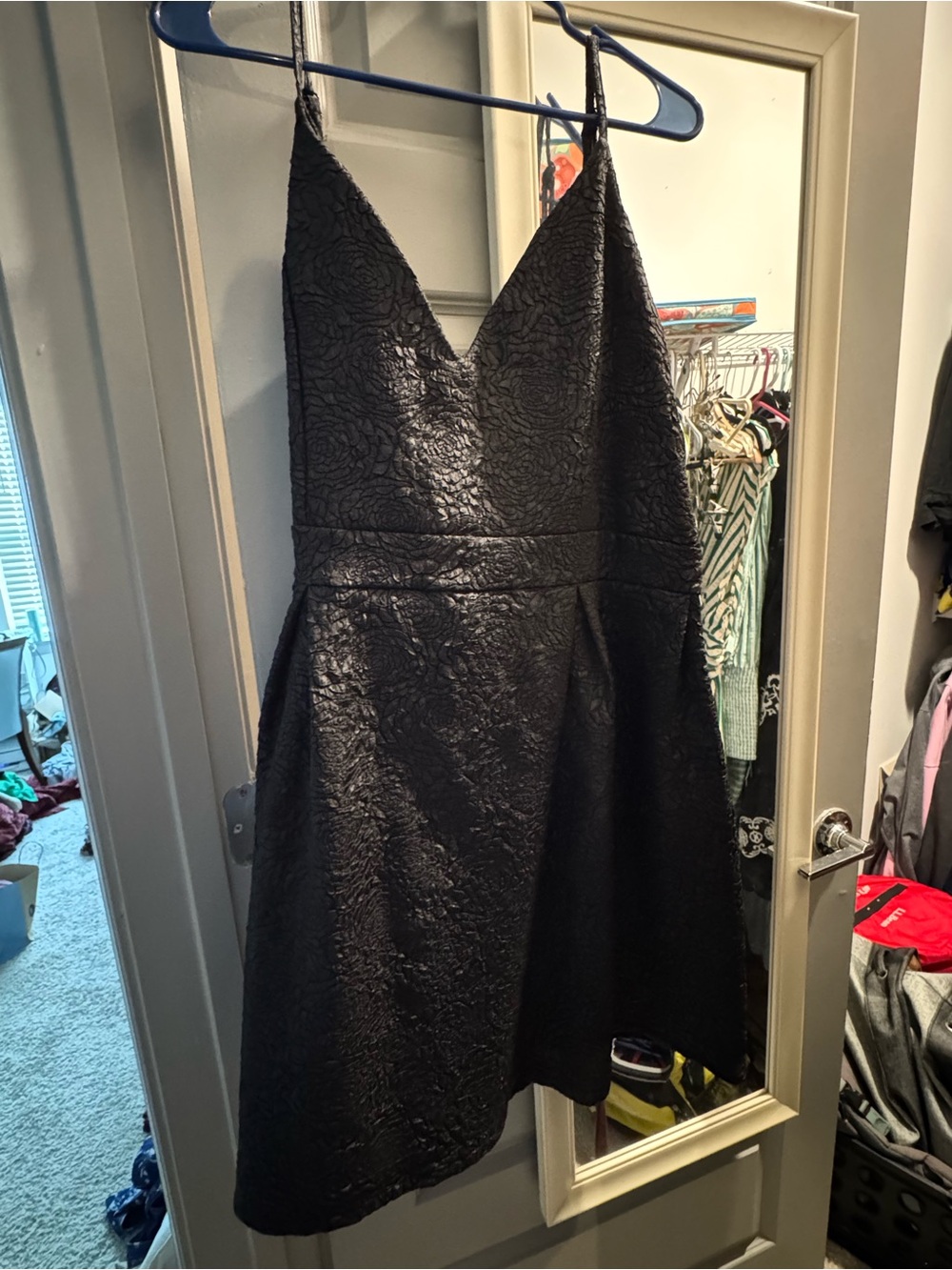 SHEIN Black Textured Jacquard V-Neck Mini Dress